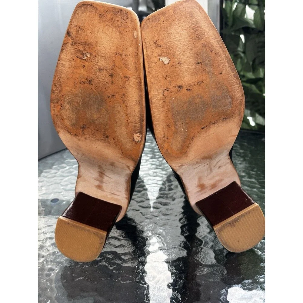 Alohas East Black Leather Square Toe Ankle Boots Wood Block Heel Spain SZ 10.5